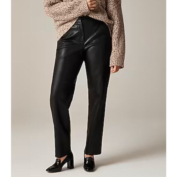 NWT J. Crew Kate straight-leg pant in faux leather Black Size 14 - Picture 1 of 5